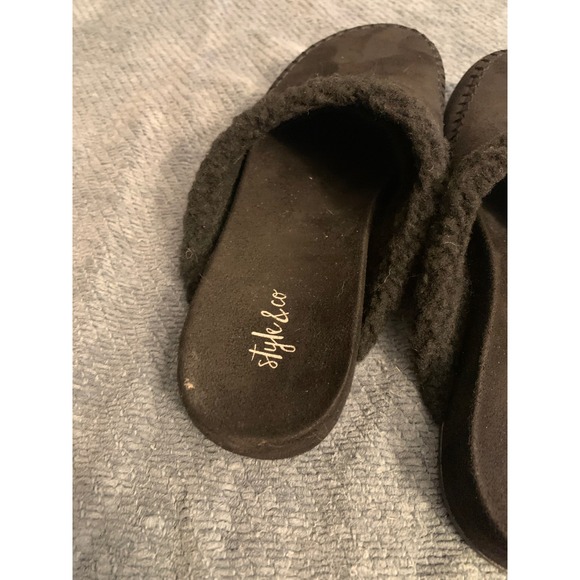 Style & Co SNC Brooklynn Black Faux Suede Fur Lined Slide Slippers Womens 6.5M - Picture 3 of 9